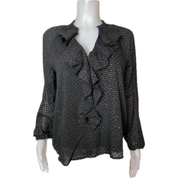 N2. Nanette Top Size M Black Blouse Balloon Sleeve V Neck NWT $88 - Picture 1 of 10